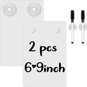 2 Pieces Shower Notepad Waterproof Shower Whiteboard with Suction Cup Dry Erase Board for Shower Shower Writing Pad Board on The Bathroom Wall with Pen for Adults Home School Office (6 x 9 Inch)