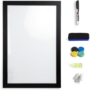 Real Wooden Framed Magnetic Dry Erase Whiteboard, 24" X 36", Vertical/Horizontal Wall Mount, Includes Black Marker, Eraser and 4 Magnets, by Better Office Products (Rustic Brown)