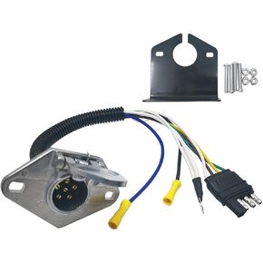 4 Way Flat to 6 Pole Round Trailer Wiring Adapter Quick-Connect 6 Way Connector with Mounting Bracket