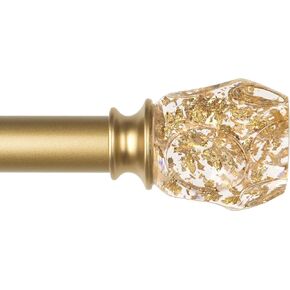 TONIAL Curtain Rods for Windows 72 to 144 Inch, 7/8 Inch Long Curtain Rod 32 to 144 Inch, Single Telescoping Drapery Rods with Exquisite Translucent Finials, Gold