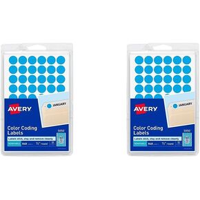 Avery Color-Coding Removable Labels, 1/2 Inch Round Stickers, Light Blue, Non-Printable, 840 Dot Stickers Total (5050)