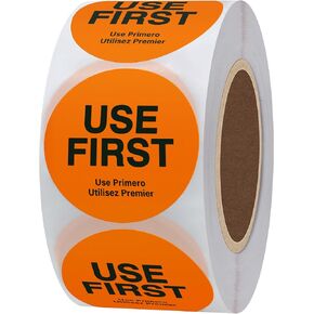 Hybsk USE First Stickers Restaurant Food Service FIFO Label 1.5 Inch Total 500 Labels Per Roll (Orange)