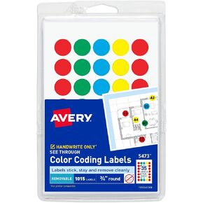 Avery See-Through Removable Color Dots, 0.75-Inch Diameter, Assorted Colors, 1015 per Pack (05473)