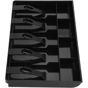 Money Tray Cash Register Drawer, Coin Storage Box Cashier Tidy Organizer Insert Portable Currency Till Compartments Fully Removable Plastic Clip stamps loose change Supermarkets Shops Hotels(Black)