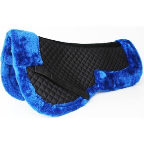 CHALLENGER Horse English Quilted Half Saddle Pad Correction Wither Relief Faux Fur Blue 12218BL