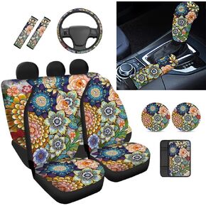 Blue Animal Turtle Car Seat Covers with Steering Wheel Cover/Armrest Cushion/Seatbelt Pads/Handbrake Cover/Gear Shift Knob Cover/Cup Holder Coaster Auto Interior Accessories