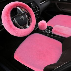 5 Pcs Fluffy Car Seat Covers with Steering Wheel Cover Fuzzy Faux Wool Auto Front Seat Shift Gear Cover Center Console Pad (A-Royal Blue)