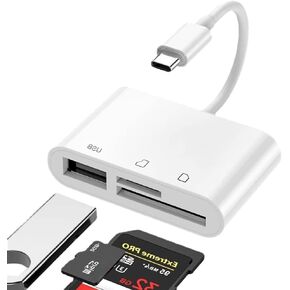 SD Card Reader for iPhone 15/iPad/Mac, USB C Dual Card Slot Memory Card Reader with USB Camera Adapter Supports SD and TF Card 3 in 1 Trail Camera Viewer SD Card Adapter Portable Micro SD Card Reader
