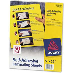 Avery 73601 Self-Adhesive Laminating Sheets, 9-Inch x12-Inch , 50/BX, Clear in Saudi Arabia