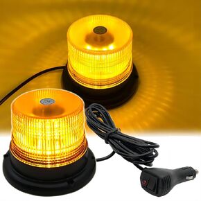 Amber LED Safety Warning Strobe Emergency Lights Rotating with Cigarette Lighter Plug, Magnetic, for Forklift Beacon,Mower, ATV, Trucks, Tractor Cab,Mower,UTV,Snow Plow Postal Cars, Bus.（1Ea)
