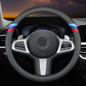 Custom fit for BMW Car Steering Wheel Cover,Nappa Leather Ultra-Thin Fashion Steering Wheel Cover,Designed for BMW Interior Accessories (Black,for BMW)