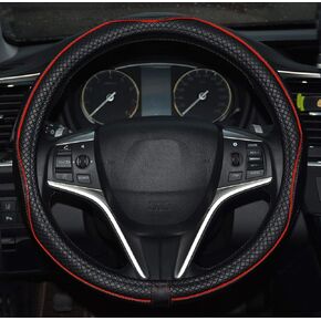 Microfiber Leather Steering Wheel Cover Anti-Slip Matte Finish Auto Car Wheel Cover Universal 15 Inch Wheel Cover for Car Embossing Pattern Black Line
