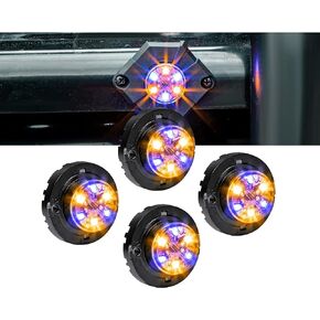 LAMPHUS 4 قطع SnakeEye III AMBER WHITE LED Hideaway Strobe Light [SAE Class 1] [IP67 مقاوم للماء] [72 وضع فلاش] [وحدات متعددة قابلة للمزامنة] [تجاوز ثابت] ضوء شرطة تحذيري للطوارئ للمركبات