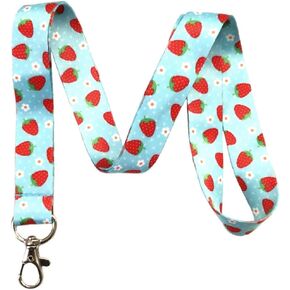 Fruit Print Lanyard Key Chain Id Badge Holder (Strawberry)