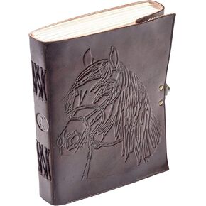 Leather journals Vintage Horse Embossed Leather Journal Notebook Diary (Handmade Paper) - Coptic Bound with Lock Closure (Horse) in Kuwait
