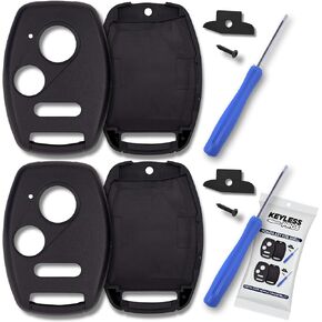 3-BTN Cover Case Keyless Entry Remote Key Fob Shell Replacement, fits Honda Civic LX, CR-V, CR-Z, Pilot, Fit, Insight, Odyssey, Ridgeline, Accord Crosstour, NO Cutting Required (2-Pack)
