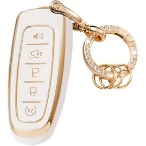 Key Fob Cover with Metal Keychain Compatible with Ford C-Max Edge Escape Expedition Explorer Flex Focus Taurus Lincoln MKS MKT MKX Navigator Accessories Soft TPU Protection Case Shell Black