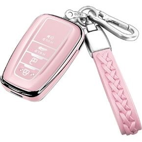 Autophone Compatible with Toyota Key Fob Cover with Keychain Fit For 2018-2024 Camry RAV4 Highlander Avalon C-HR Prius Corolla GT86 （Chalk Pink）