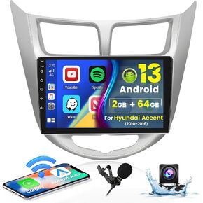 Roinvou [2G+32G] Android 13 Car Stereo for Hyundai Verna Accent Solaris 2010-2016 with Wireless Carplay Android Auto, 9" Touch Screen Car Radio Support GPS/WiFi/Bluetooth/26UI/Voice Control/SWC in Kuwait