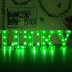 ديكورات يوم تيفسون سانت باتريك، ديكور يوم القديس باتريك - 5 أحرف مضيئة LED سرادق "محظوظ" مع أضواء خضراء لغطاء طاولة المنزل وديكور حفلات القديس باتريك الأيرلندي (البطاريات غير متضمنة) in Kuwait