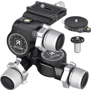 ARTCISE 3-Way Geared Tripod Head with Arca Type QR Plate and 360° Panoramic Arca Type QR Plate，Supports Millimeter Micro Adjustment, 3 Axis Pan/Tilt Fluid Head with Large/Fine Quick Switch Dual Mode