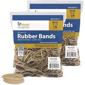 Upgrade Office Supply UPG22432PK2 Rubber Bands, Size #32 (3" x 1/8"), 1 lb. Bags (2 Pack) Bag, Natural Crepe, Made in USA