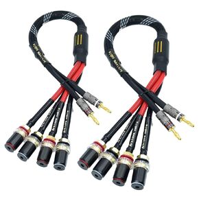 20ft 2packs 13awg Speaker Cable Premium Heavy Duty Braided Wire Dual Banana 2 Plug to 4 Banana Male Plugs Frequency Division 2 Banana Plugs - 4 Banana Plugs 1pair