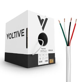 Voltive 14/4 Plenum Speaker Wire - 14 AWG/Gauge 4 Conductor - UL Listed Plenum Rated (CL2P/CL3P/CMP) - Oxygen-Free Copper (OFC) - 250 Foot Bulk Cable Pull Box - Black