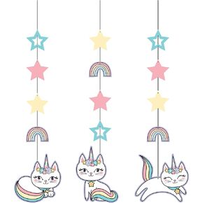 Creative Converting Sassy Caticorn Hanging Cutouts, 3 ct, Multi-color, Decorative hanging cutouts measure 32"