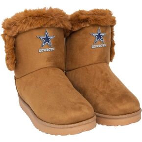 FOCO Women's NFL Team Logo Brown Faux Fur Boots