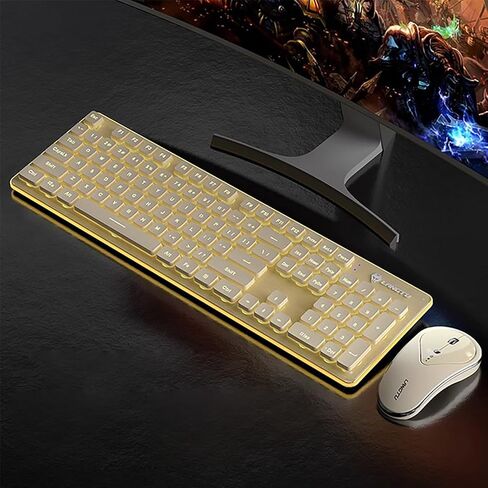 Wireless Keyboard and Mouse Combo, Rechargeable Metal Full Size Mute Keyboard and Ergonomic Mice, 2.4G Ultra-Thin Sleek Design for Windows Computer Desktop PC Laptop (Matcha Green with Warm Light) in Saudi Arabia