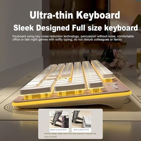 Wireless Keyboard and Mouse Combo, Rechargeable Metal Full Size Mute Keyboard and Ergonomic Mice, 2.4G Ultra-Thin Sleek Design for Windows Computer Desktop PC Laptop (Matcha Green with Warm Light) in Saudi Arabia