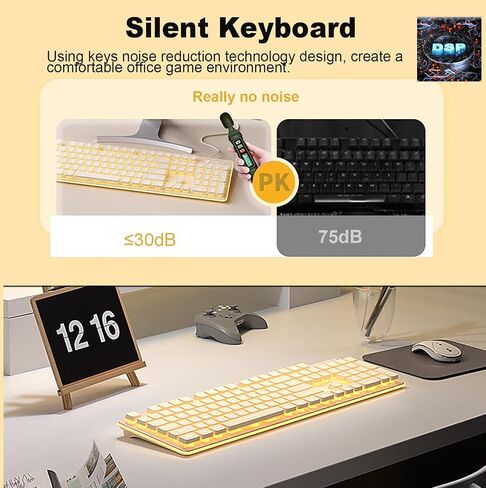 Wireless Keyboard and Mouse Combo, Rechargeable Metal Full Size Mute Keyboard and Ergonomic Mice, 2.4G Ultra-Thin Sleek Design for Windows Computer Desktop PC Laptop (Matcha Green with Warm Light) in Saudi Arabia