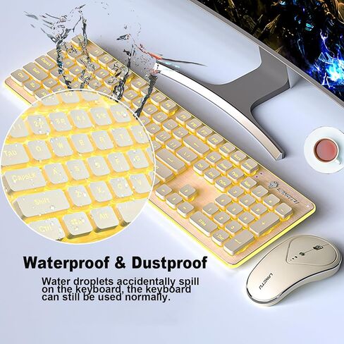 Wireless Keyboard and Mouse Combo, Rechargeable Metal Full Size Mute Keyboard and Ergonomic Mice, 2.4G Ultra-Thin Sleek Design for Windows Computer Desktop PC Laptop (Matcha Green with Warm Light) in Saudi Arabia