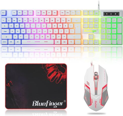 BlueFinger RGB Gaming Keyboard and Backlit Mouse Combo, USB Wired, LED Gaming Set for Laptop PC Computer Game and Work in Kuwait