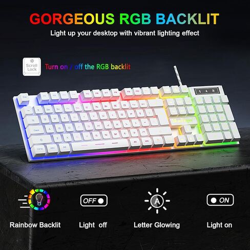 BlueFinger RGB Gaming Keyboard and Backlit Mouse Combo, USB Wired, LED Gaming Set for Laptop PC Computer Game and Work in Kuwait