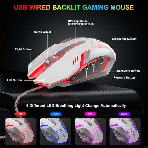 BlueFinger RGB Gaming Keyboard and Backlit Mouse Combo, USB Wired, LED Gaming Set for Laptop PC Computer Game and Work in Kuwait