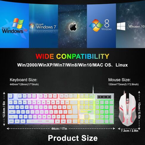 BlueFinger RGB Gaming Keyboard and Backlit Mouse Combo, USB Wired, LED Gaming Set for Laptop PC Computer Game and Work in Kuwait