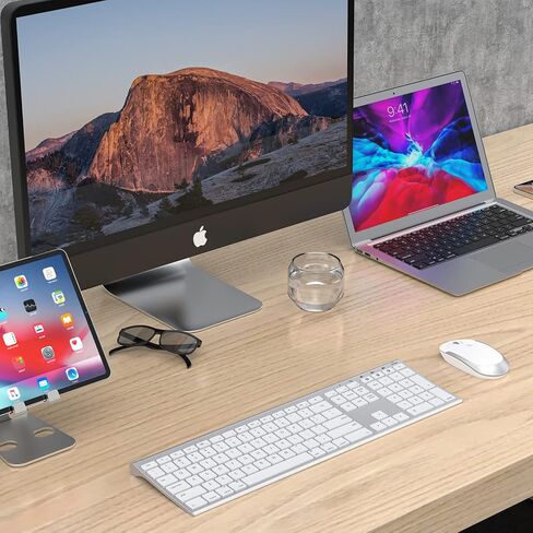 ماوس لوحة مفاتيح بلوتوث لنظام التشغيل Mac OS، مجموعة ماوس لوحة مفاتيح لاسلكية متعددة الأجهزة قابلة لإعادة الشحن رفيعة للغاية لأجهزة iMac وMacBook Pro وMacBook Air وiPad in Kuwait