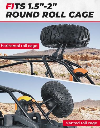 حامل الإطارات الاحتياطية KEMIMOTO UTV حامل الإطارات الاحتياطية العالمي متوافق مع Polaris RZR XP 1000 / XP4 1000 / XP Turbo / XP4 Turbo CFMOTO Zforce Uforce Kawasaki Mule يناسب قفص دائري مقاس 1.5 بوصة - 2 بوصة in Saudi Arabia