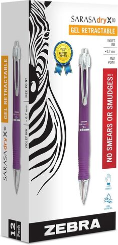 Zebra Pens X10 Retractable Gel Pen, Medium Point, 0.7mm, Black Barrel, Acid Free Black Ink, 12 Pack (Packaging may vary) (42610) in Saudi Arabia