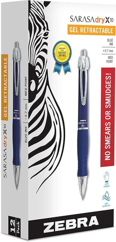 Zebra Pens X10 Retractable Gel Pen, Medium Point, 0.7mm, Black Barrel, Acid Free Black Ink, 12 Pack (Packaging may vary) (42610) in Kuwait