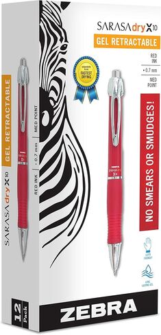 Zebra Pens X10 Retractable Gel Pen, Medium Point, 0.7mm, Black Barrel, Acid Free Black Ink, 12 Pack (Packaging may vary) (42610) in Saudi Arabia