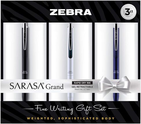 Zebra Pen Sarasa Grand Retractable Gel Pen Gift, White/Black/Navy Barrel, Mediun Point, 0.7mm, Black Ink, 3 Count (Pack of 1) in Saudi Arabia