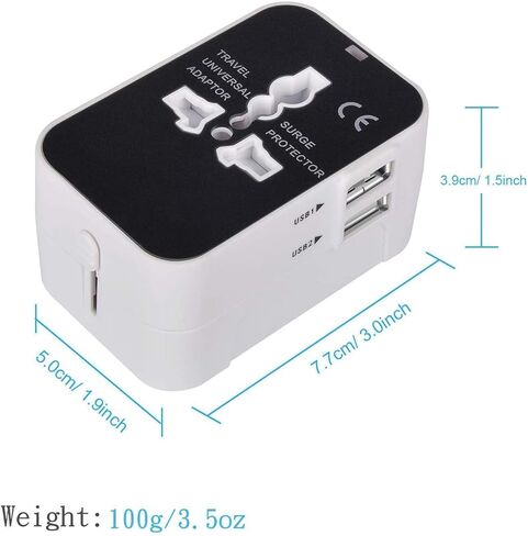 محول السفر الرقمي LKY، محول طاقة عالمي الكل في واحد، شاحن حائط عالمي بقابس تيار متردد مع منافذ شحن USB مزدوجة للهواتف المحمولة الأمريكية والاتحاد الأوروبي والمملكة المتحدة وأستراليا وأوروبا (أبيض) in Kuwait