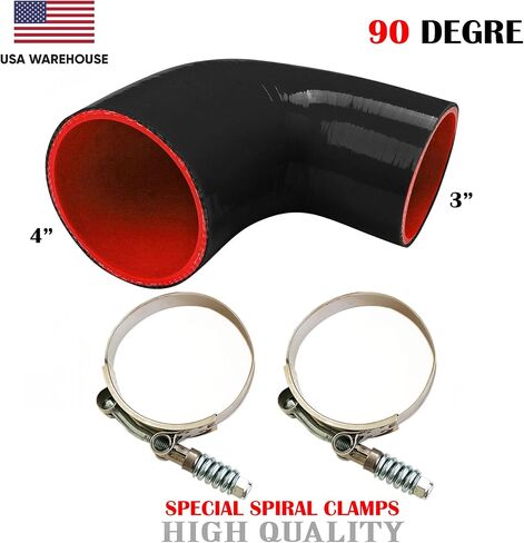 I PC Elbow Silicone hose 90 degree 4 inch to 3 inch reducer intercooler RED BLACK + 2CLAMPS in Saudi Arabia
