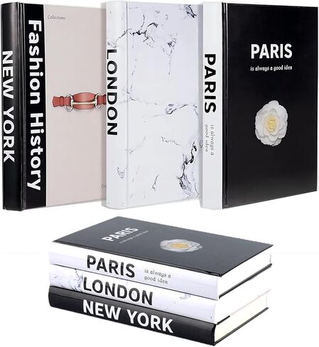 Set of 3 Hardcover Modern Decorative Books,3Pcs Decorative Books for Home Decor,Fashion Design Decor Book Set for Bookshelf/Coffee Table(Paris/London/New York) in Kuwait
