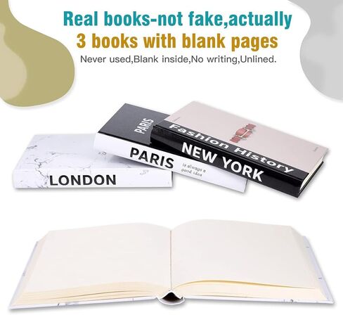 Set of 3 Hardcover Modern Decorative Books,3Pcs Decorative Books for Home Decor,Fashion Design Decor Book Set for Bookshelf/Coffee Table(Paris/London/New York) in Kuwait