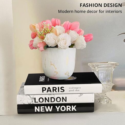 Set of 3 Hardcover Modern Decorative Books,3Pcs Decorative Books for Home Decor,Fashion Design Decor Book Set for Bookshelf/Coffee Table(Paris/London/New York) in Kuwait