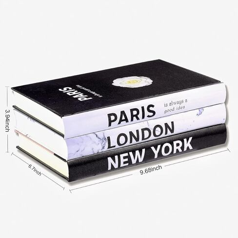 Set of 3 Hardcover Modern Decorative Books,3Pcs Decorative Books for Home Decor,Fashion Design Decor Book Set for Bookshelf/Coffee Table(Paris/London/New York) in Kuwait